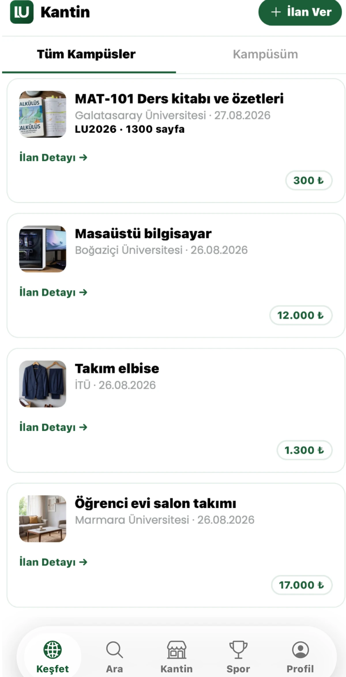 LinkUni Kantin ekranı